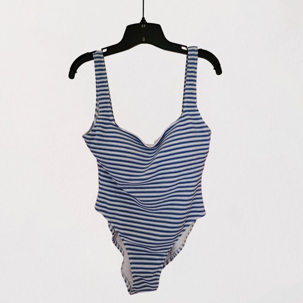 NWT J. Crew Textured Blue Striped Bathing Suit